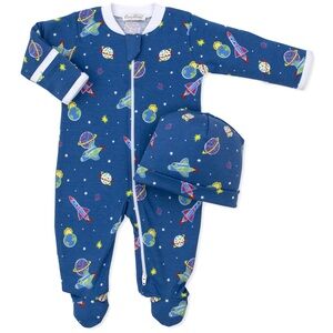 Kissy Kissy Space Mission Zip Footie and Hat Set